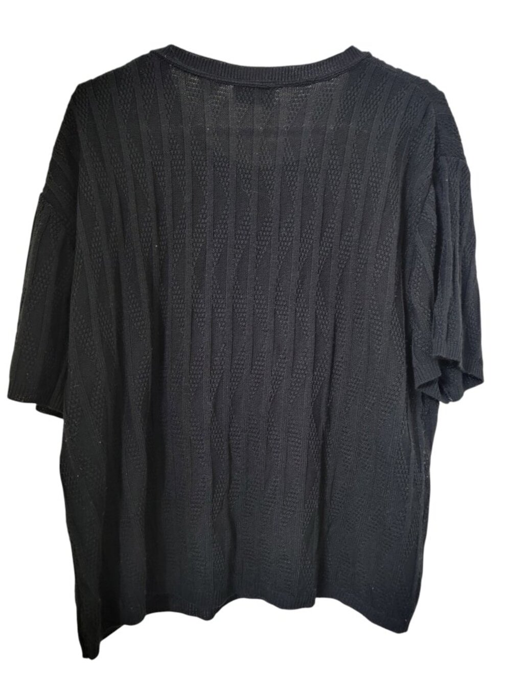 Chic Size 3X Black Short Sleeve Sweater with Ribbed/Textured Knit Pattern - Picture 3 of 9